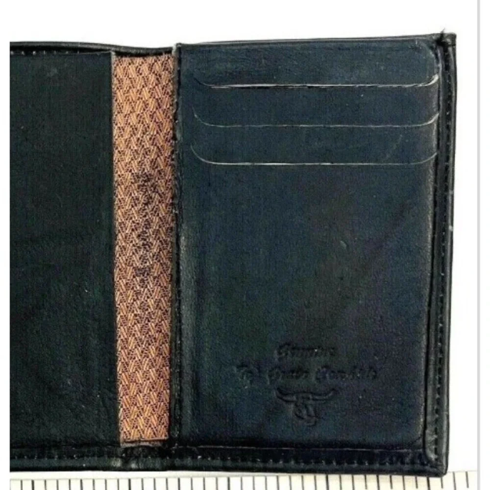 Mens Wallet Black Top Grain Cowhide Trifold Initial Letter 
